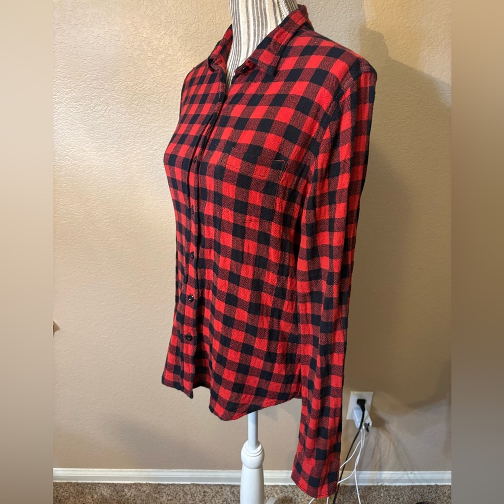 Ralph Lauren Denim & Supply Top Medium RL Tomboy Red Black Buffalo Plaid Rustic - Picture 10 of 16